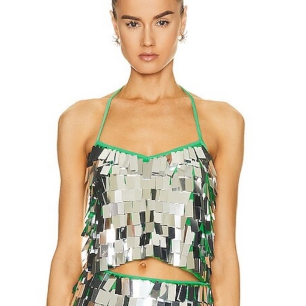 🪩 DISCO QUEEN 🪩 Silver and Green Sequin Halter Top - size small